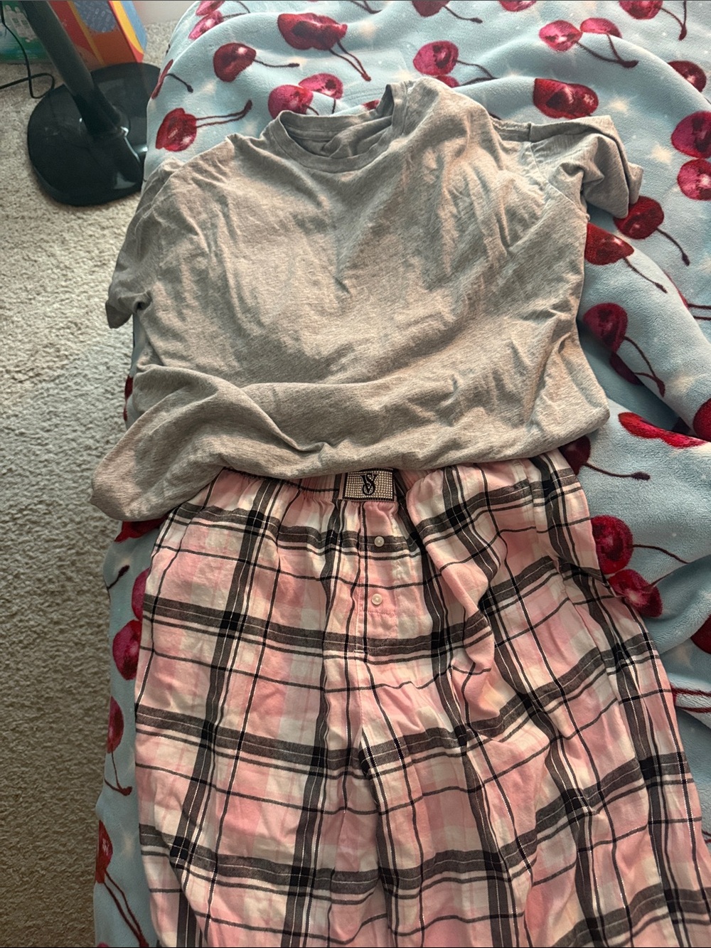 Victoria secret Grey Tee and Pink Plaid pants